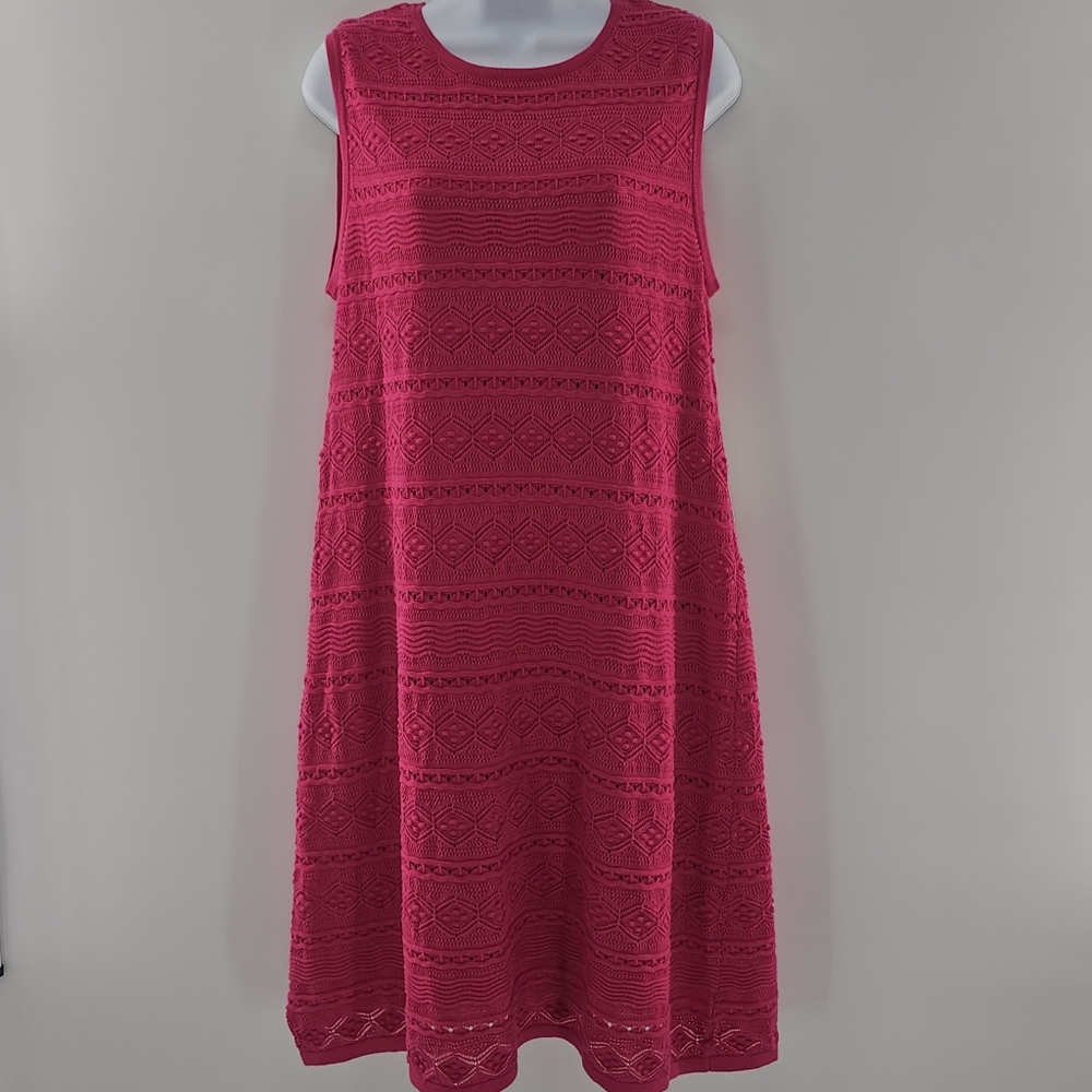 Eliza J Hot Pink Sleeveless Fully Lined Crochet  Midi Dress Women Size Large